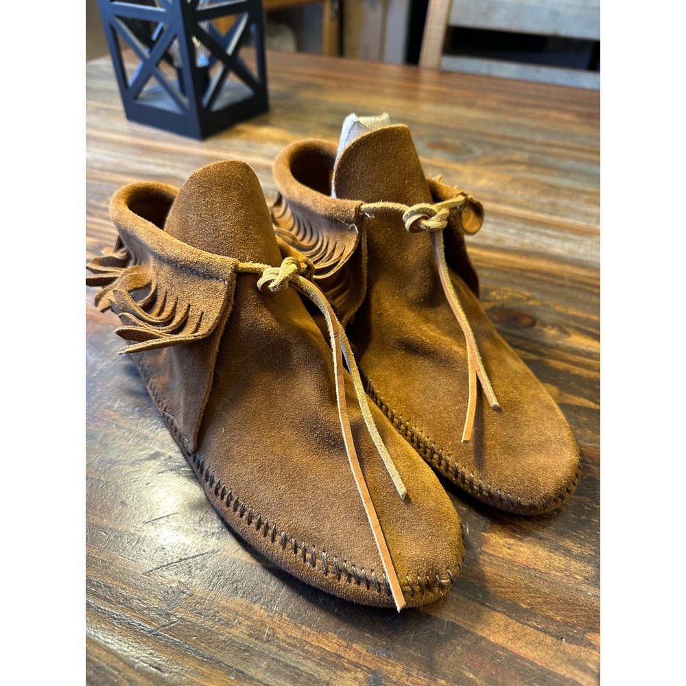 Minnetonka Brown Suede Fringe‎ Moccasin Ankle Booties Woman's Size 9 Boho